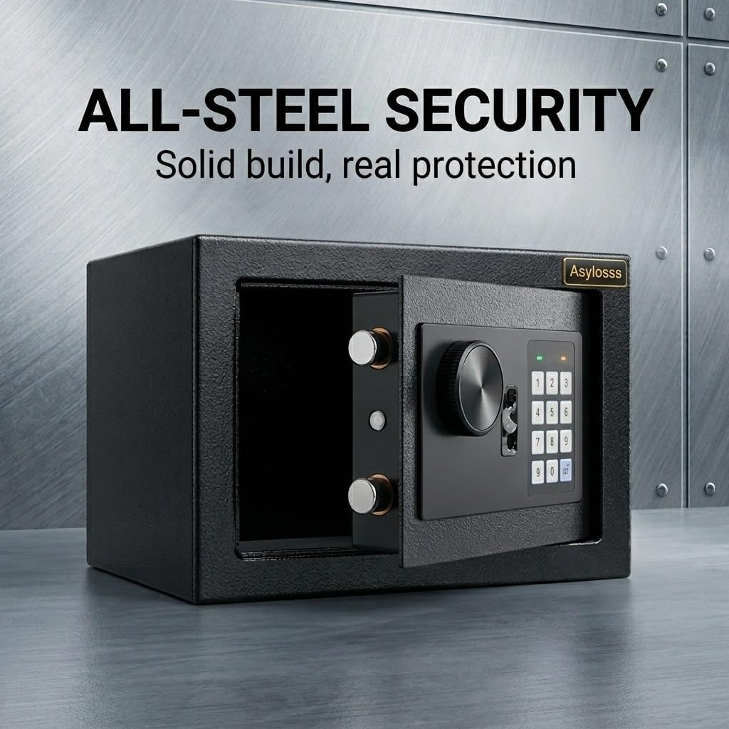 6,6 L Digitaler Safe mit Tastatur &amp; Ersatzschlüsseln | Stahllegierung, wandmontierbar, Alarmsystem –