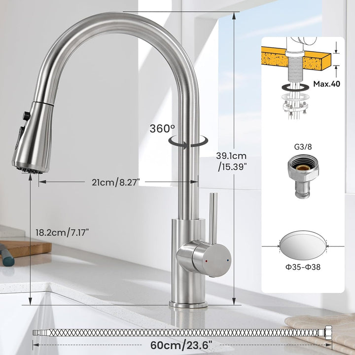 CECIPA Wasserhahn Küche mit 3 Modi, Hochdruck Küchenarmatur mit Brause Ausziehbar, Mischbatterie Küc
