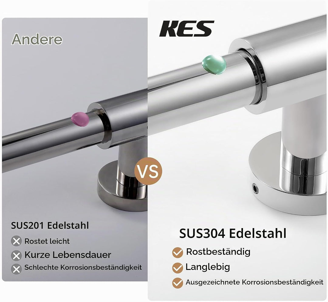 KES Duschstange ohne Bohren Brausestange Edelstahl 18/8 Duschstange mit Duschkopfhalterung Duschkopf