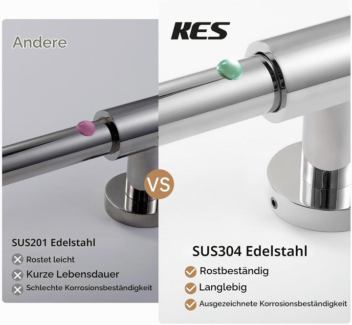 KES Duschstange ohne Bohren Brausestange Edelstahl 18/8 Duschstange mit Duschkopfhalterung Duschkopf