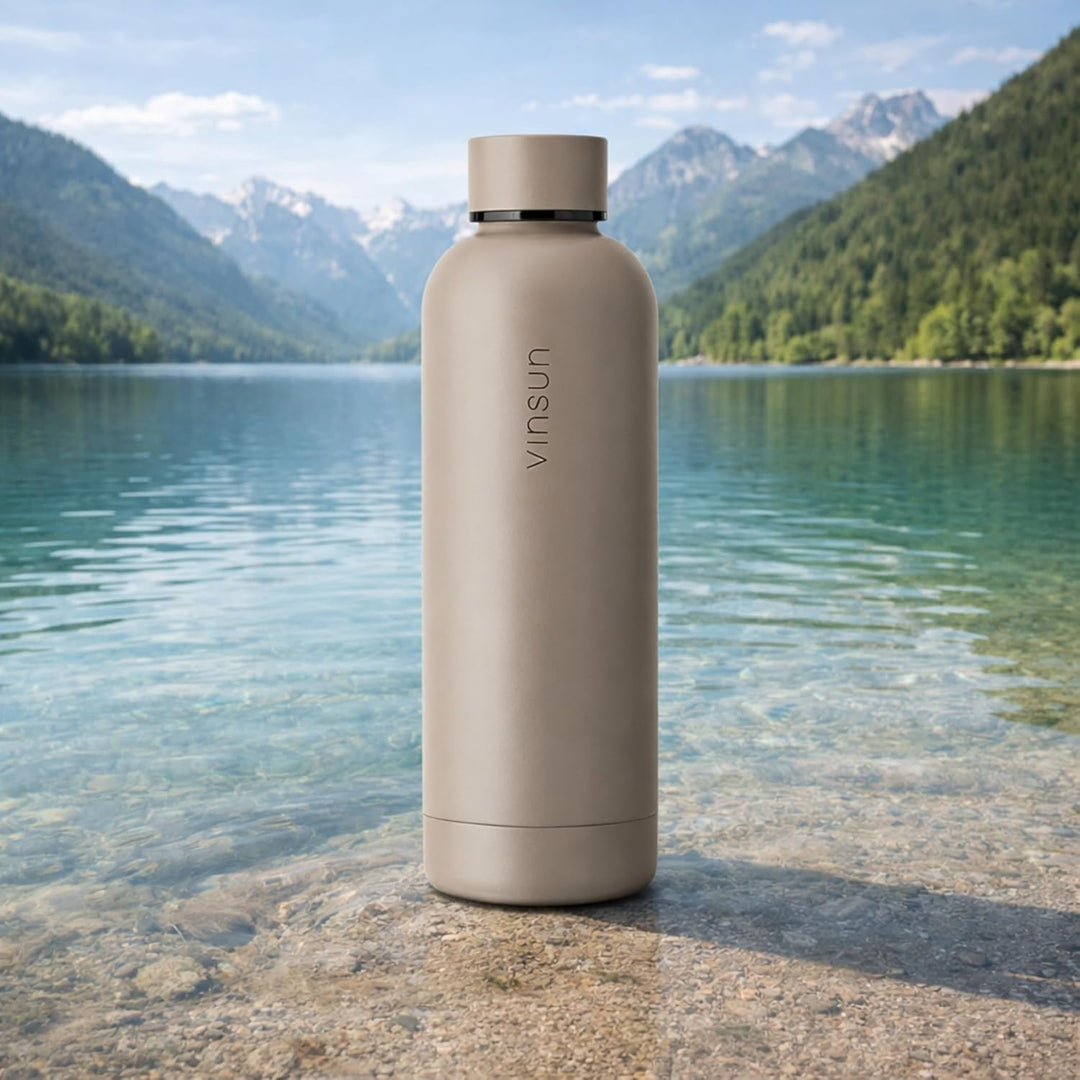 Vinsun Trinkflasche Edelstahl 500ml - auslaufsicher, Kohlensäure geeignet, BPA frei - doppelwandig i