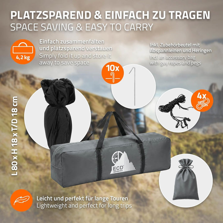 ECD Germany Pop-Up Zelt wasserdicht 4 Personen, Camping Zelt Outdoor, Schnellaufbau Wurfzelt Winddic