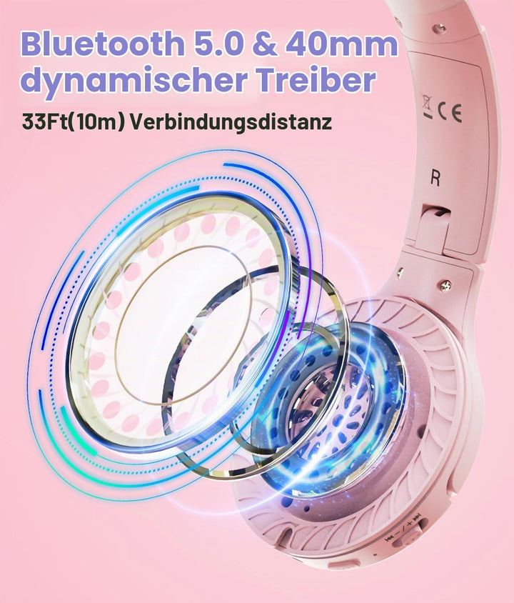 Kinder Kopfhörer Wireless 60H, Faltbare On Ear Kopfhörer mit MIC, Lautstärkebegrenzer 85dB/94dB Drah