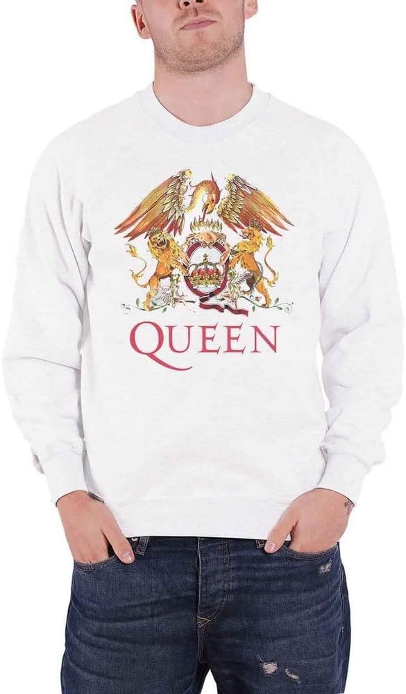 Rocks-off Queen Sweatshirt Classic Crest Band Logo Nue offiziell Weiss Unisex