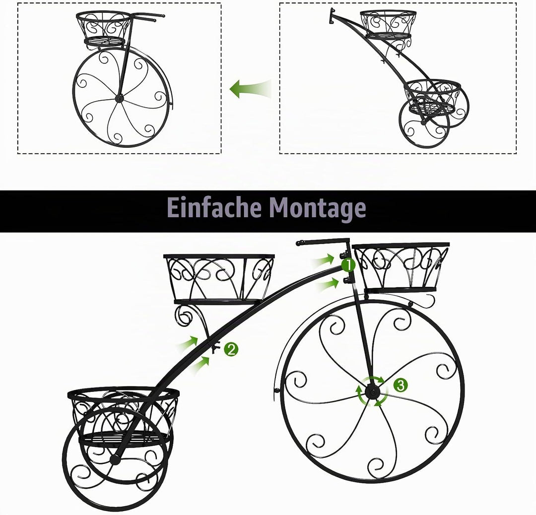 HOMASIS Blumenständer im Fahrradform, Blumentreppe Metall Pflanzenständer mit 3 Ebenen, Pflanzentrep