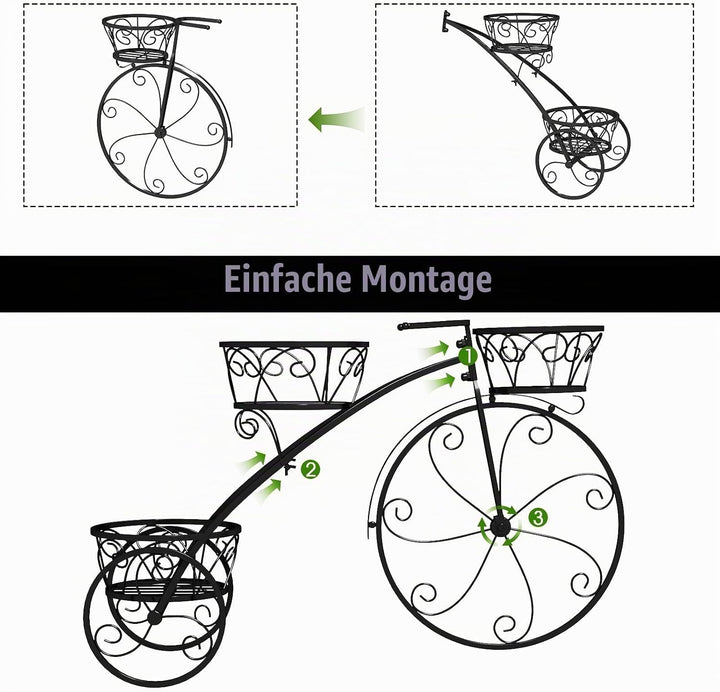 HOMASIS Blumenständer im Fahrradform, Blumentreppe Metall Pflanzenständer mit 3 Ebenen, Pflanzentrep