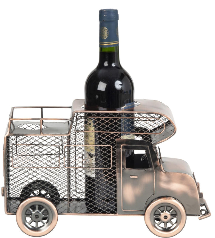 Flaschenhalter Wohnmobil Metall bronzefinish 32cm Weinflaschen Geschenkidee Dekoration