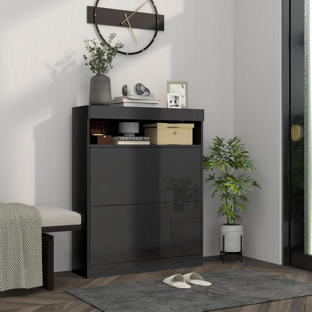 HOMCOM Schmaler Schuhschrank, Wandmontage oder freistehender Schuhschrank mit 2 Klappschubladen und