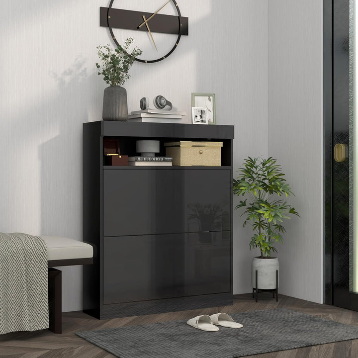 HOMCOM Schmaler Schuhschrank, Wandmontage oder freistehender Schuhschrank mit 2 Klappschubladen und