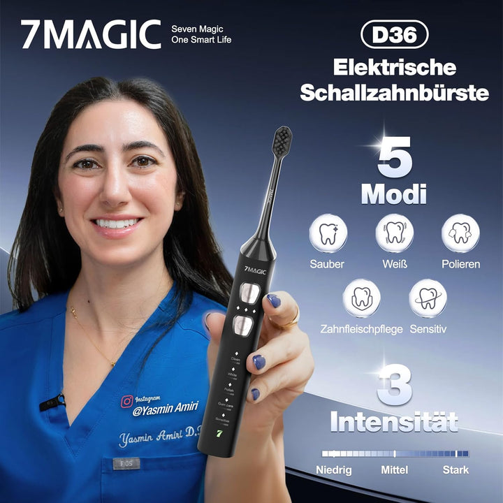 Elektrische Zahnbürste, Schallzahnbürste, Leise Zahnbürste Elektrisch Mit 3 Intensitäten 5 Modi, 400