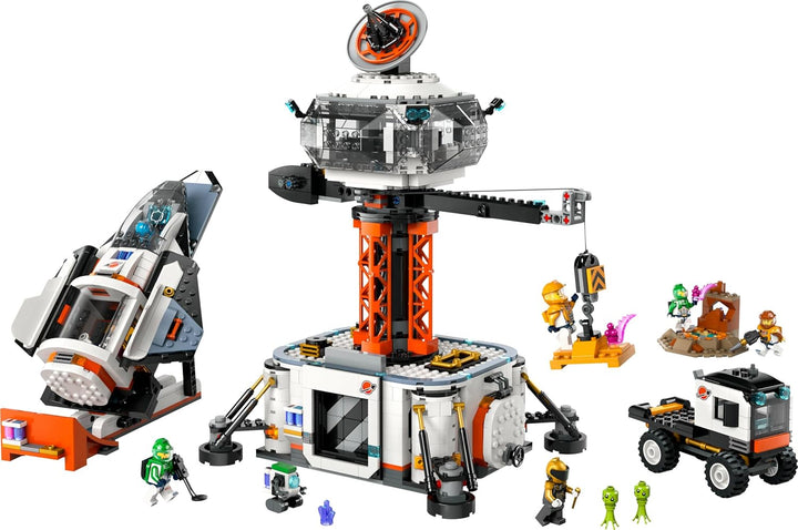 LEGO City Raumbasis mit Startrampe, Raumstation-Spielzeug mit Weltraum-Fahrzeug und Raumschiff für K