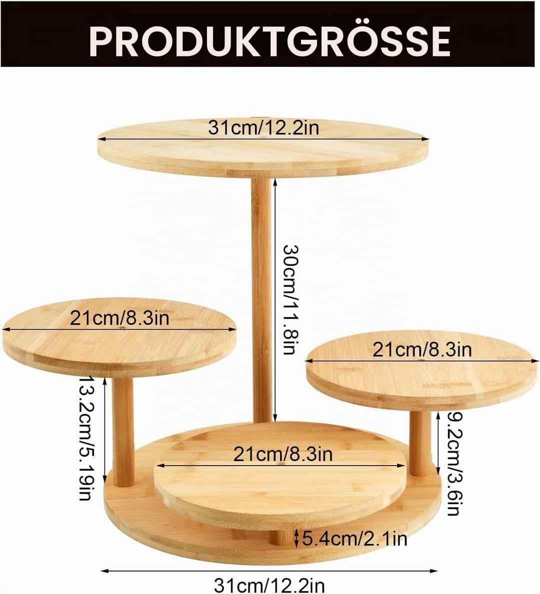 4 Etagen Kuchen und Cupcake Ständer aus Holz, Tortenständer Holz, Desserts Gebäck Display, für Desse