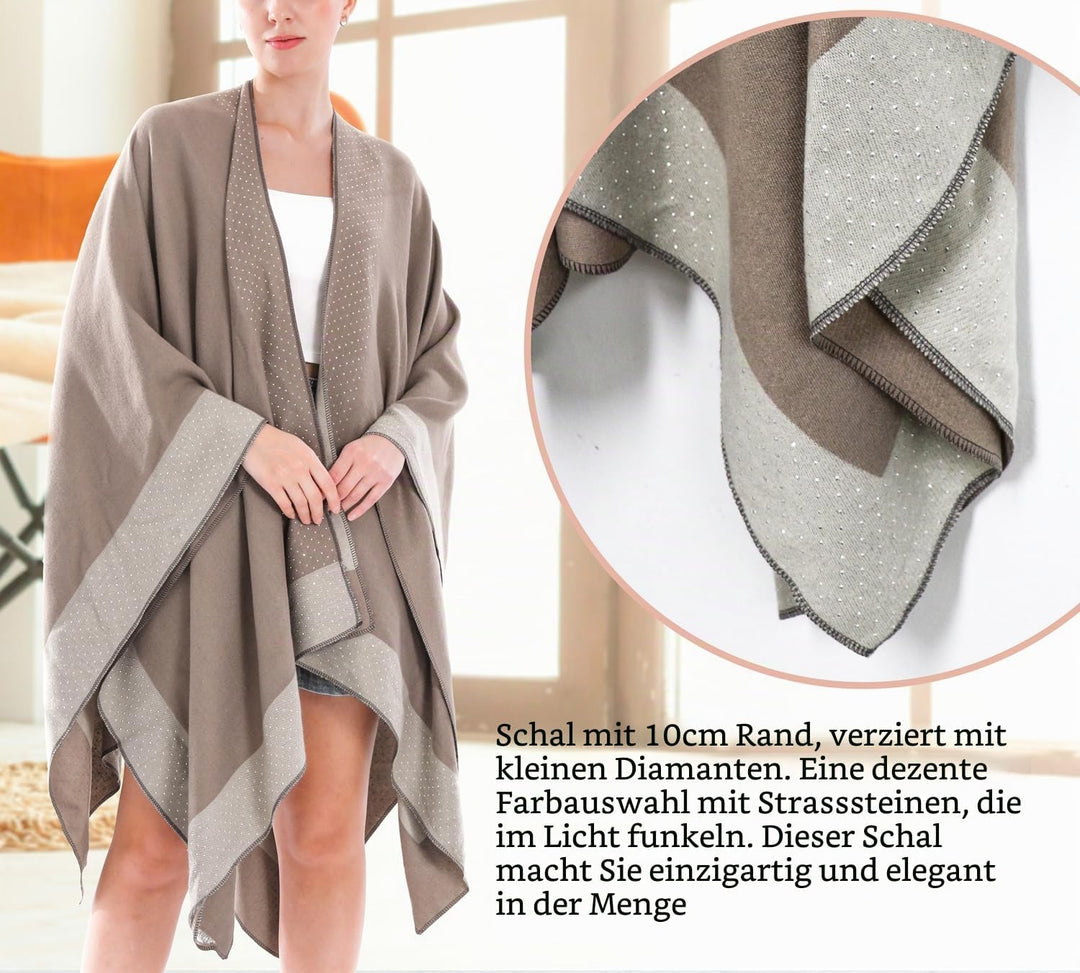 Shmily Girl Damen Poncho Habe Gestrickt Überdimensionalen Decke Kap-Schal Hot Diamond Beige, Hot Dia