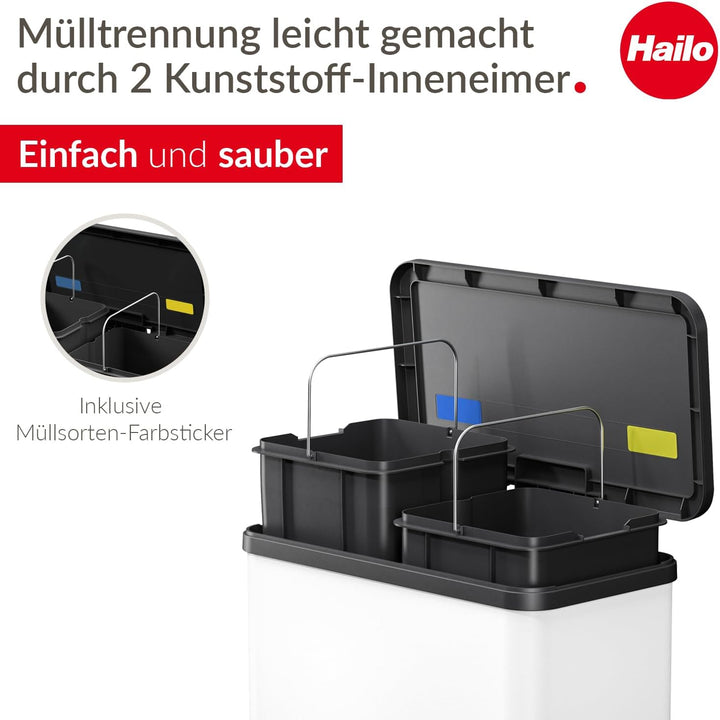 Hailo Eco duo L - Mülltrenner 2 x 14 Liter - 28 Liter - Soft Close Deckel - 2-in-1 Treteimer mit 2 K