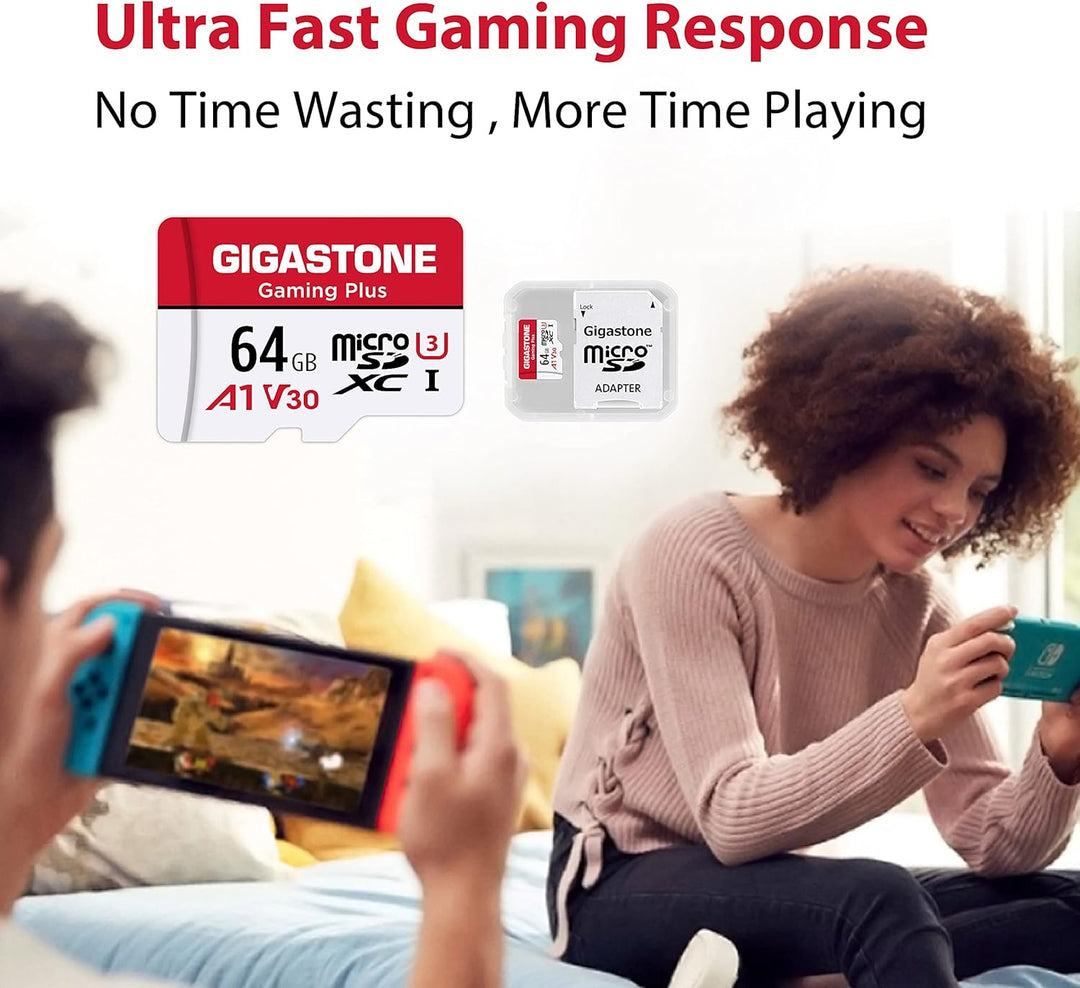 Gigastone Speicherkarte, 64 GB, 2 Karten, Gaming Plus Serie, Lesegeschwindigkeit bis zu 95 MB/s, A1
