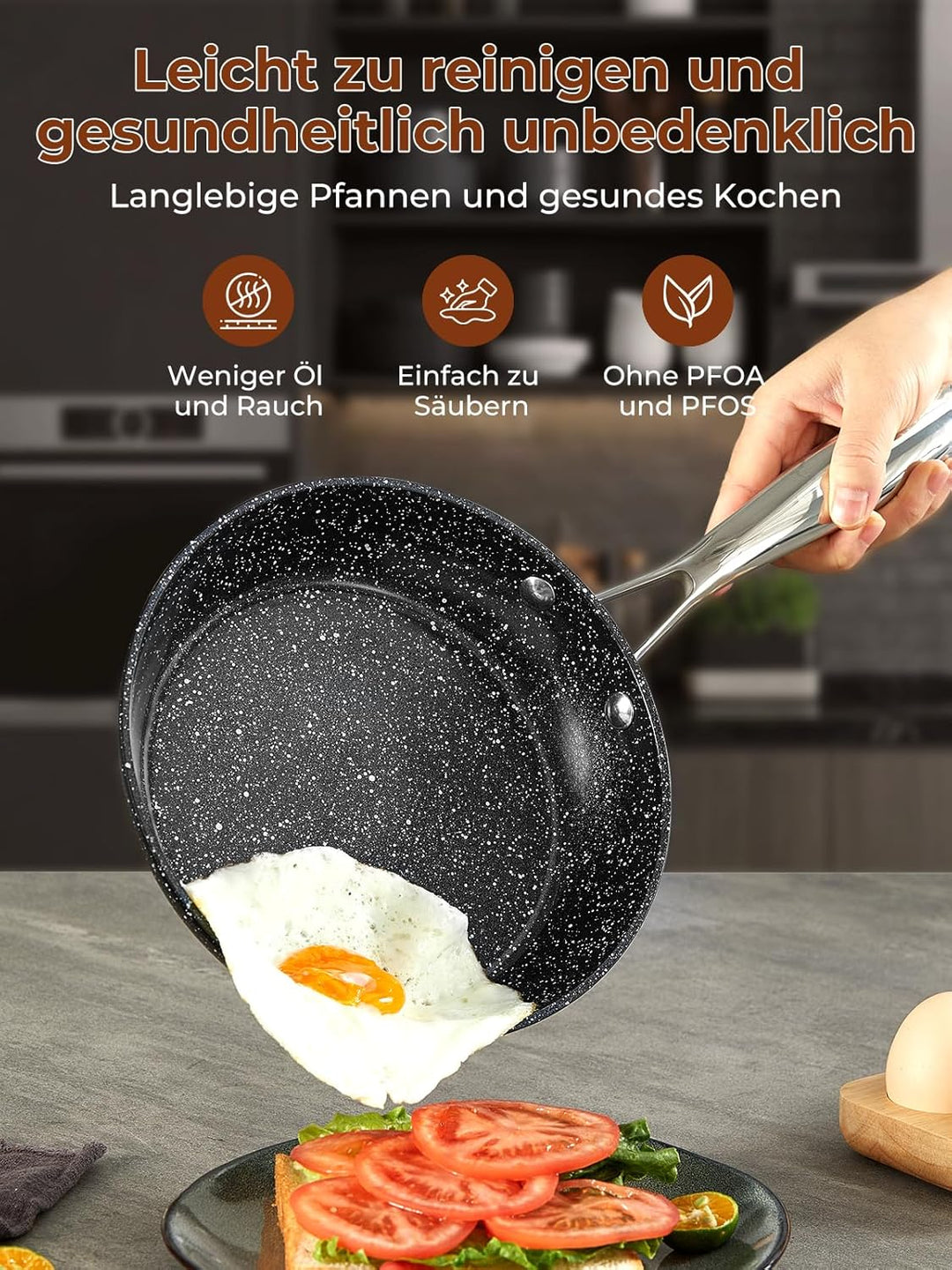 FOHERE Topfset Pfannenset 17-Teilig, Induktions Kochtopf Set mit Glasdeckeln, Töpfe und Pfannen Set,