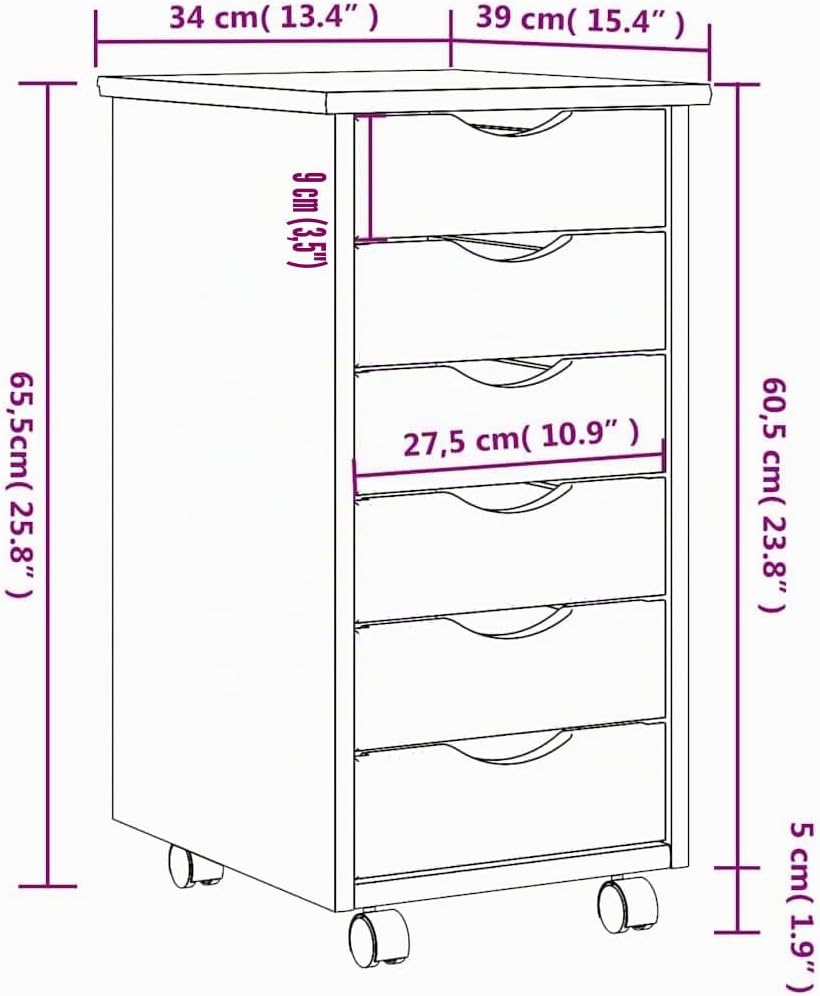 vidaXL Rollschrank, Rollcontainer mit 6 Schubladen, Kommode Schubladenschrank mit Rollen, Büroschran