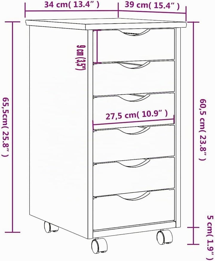 vidaXL Rollschrank, Rollcontainer mit 6 Schubladen, Kommode Schubladenschrank mit Rollen, Büroschran
