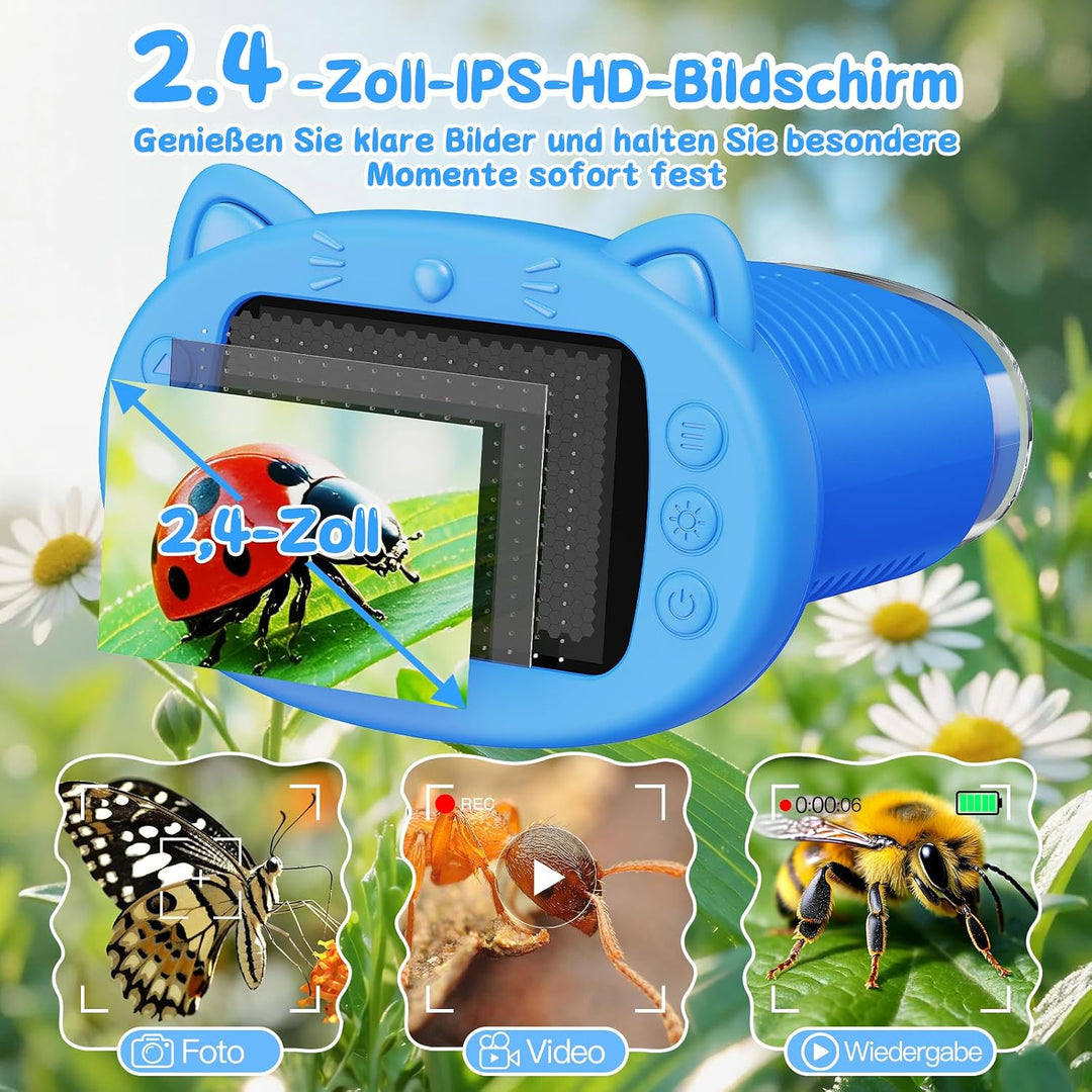 Mikroskop für Kinder 1000x, Tragbares Mikroskop Kinder (Blau), Blau