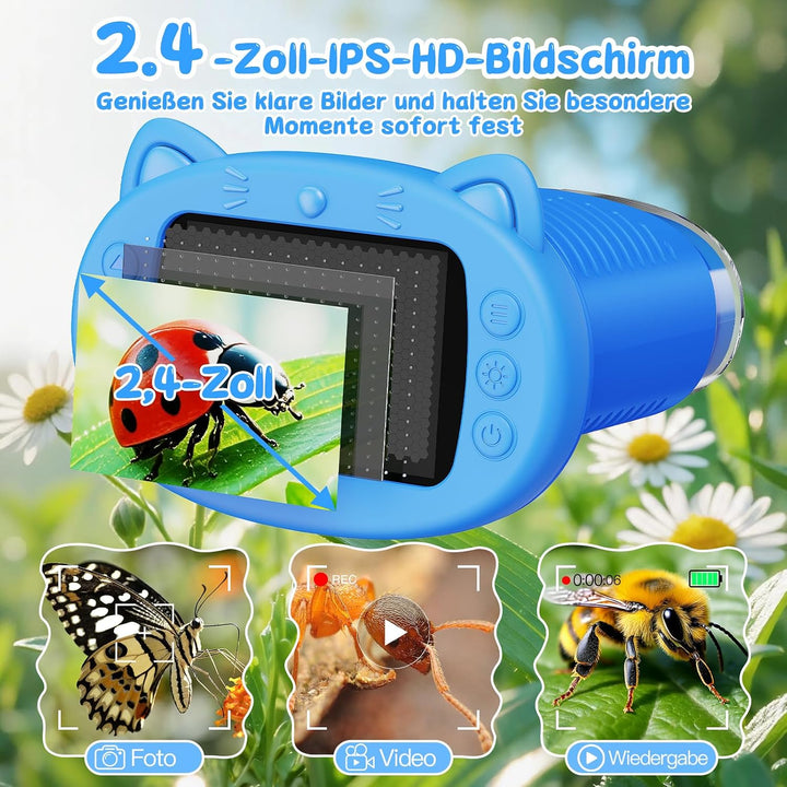 Mikroskop für Kinder 1000x, Tragbares Mikroskop Kinder (Blau), Blau