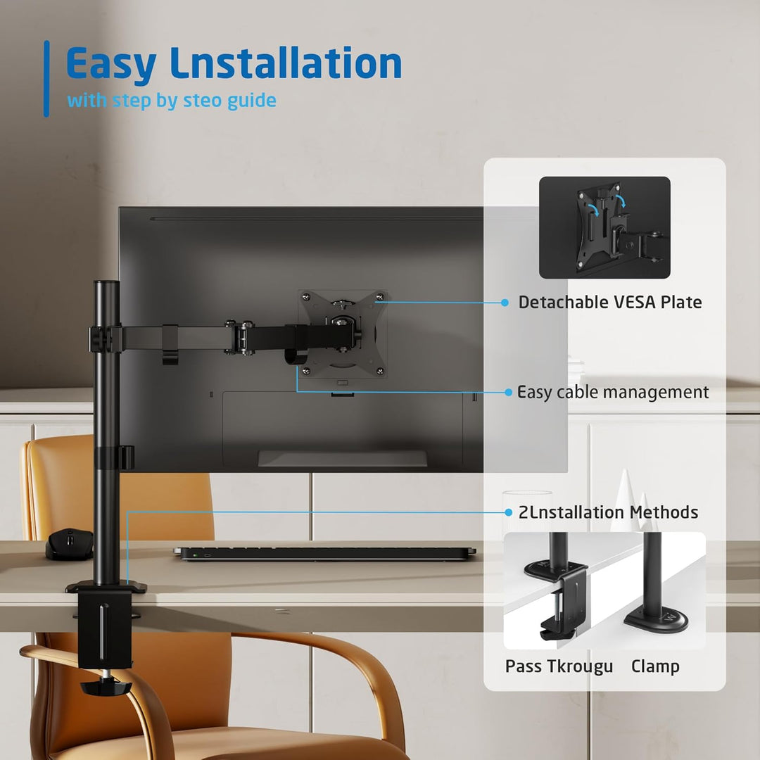 Ewent EW1510 Monitor Halterung 1 für 13-27 Zoll Flach Bildschirm, Einzelner Arm für MonitorPC, mit K