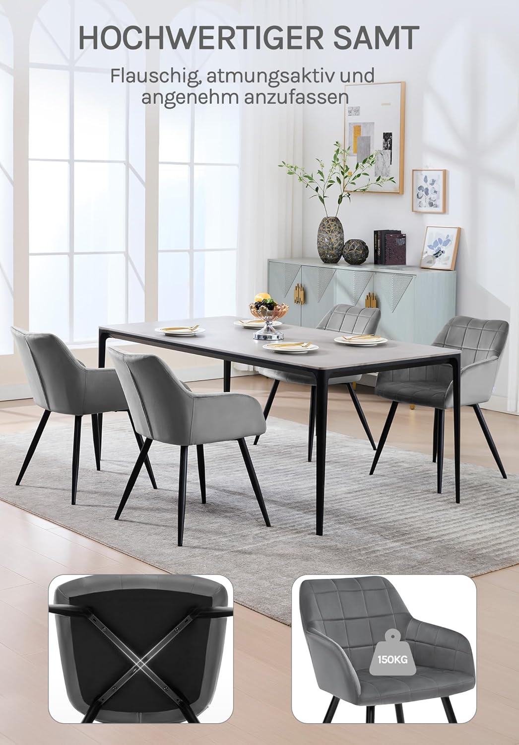 WOLTU Esszimmerstühle 4er Set Esszimmerstuhl Küchenstuhl Polsterstuhl Design Stuhl mit Armlehnen, mi