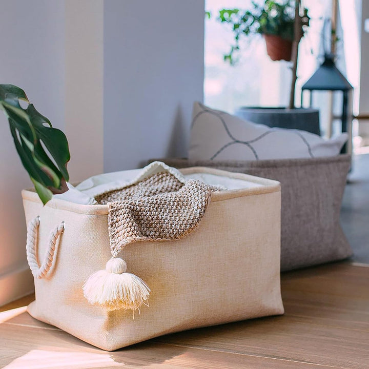 Mangata Stoff Aufbewahrungsboxen, Faltbare Aufbewahrungsbox mit Seilgriffen für Regale, Schrank, Kle