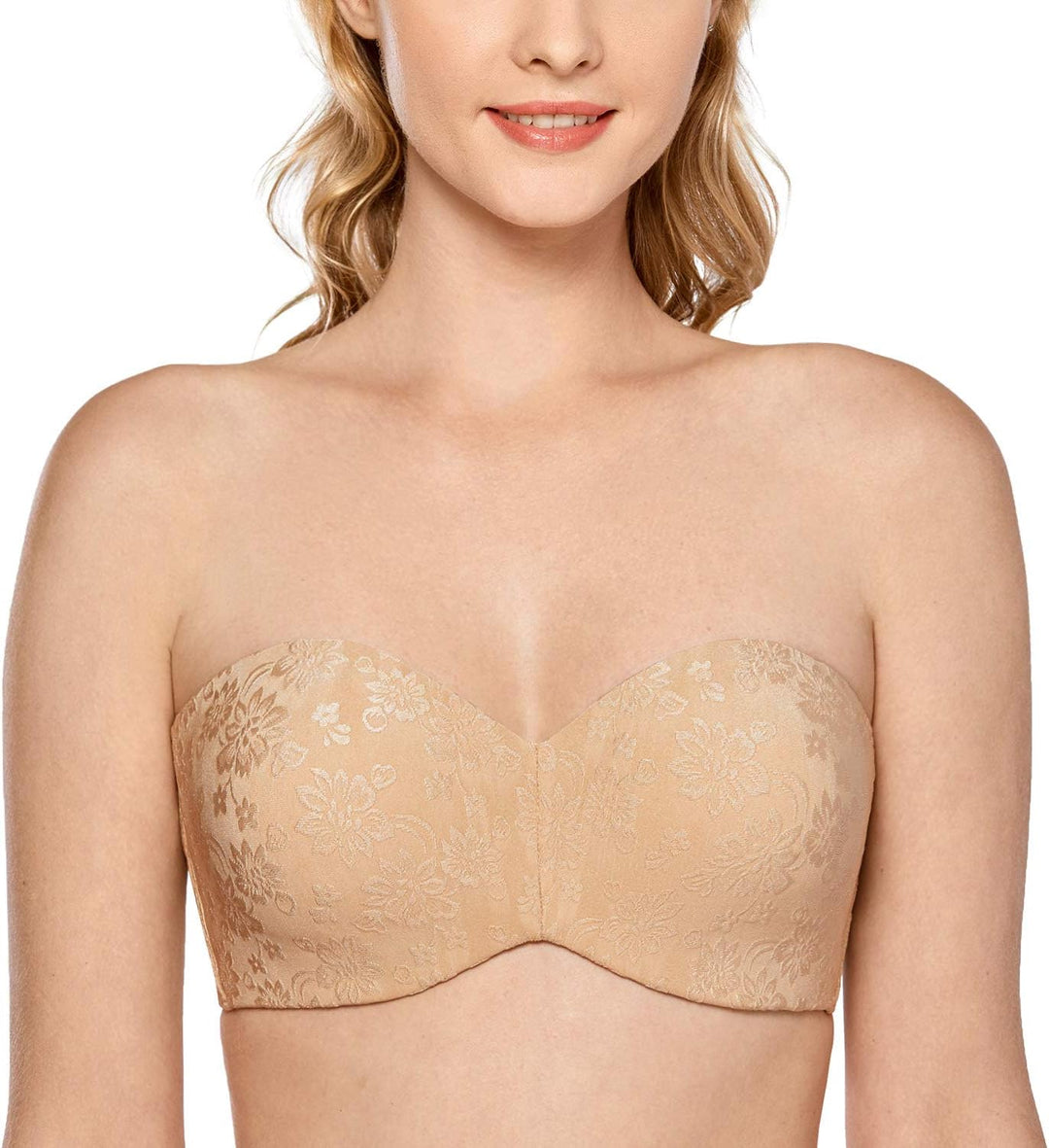 DELIMIRA Damen Trägerloser BH Jacquard mit Bügel ohne Einlagen Grosse Grössen 70B Taupe, 70B Taupe