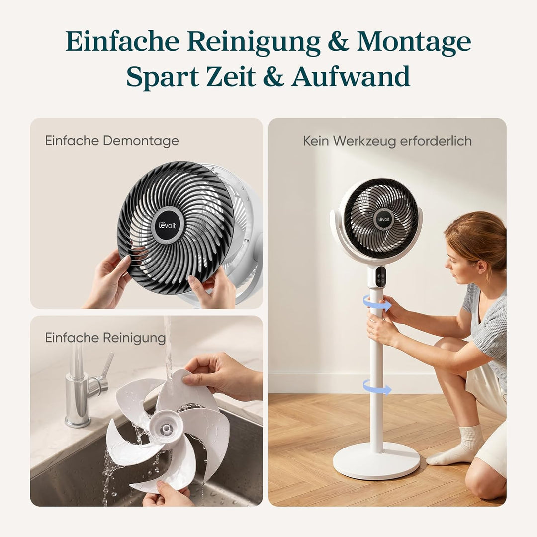 Levoit Standventilator mit DC Motor, 20dB leiser Ventilator, 1740m³/h Luftstrom, 24m Reichweite, 6,5