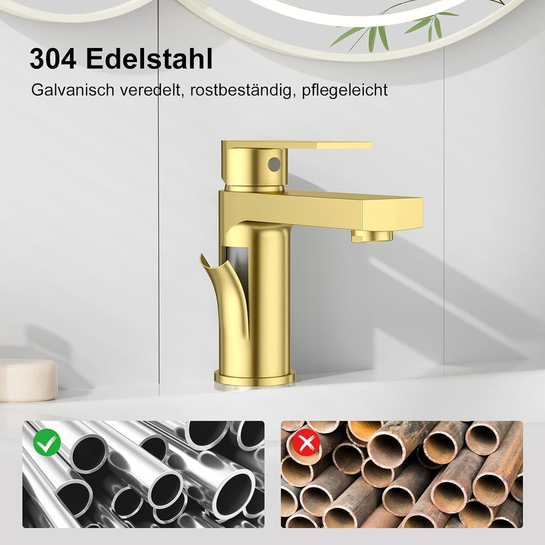 Aktines Waschtischarmatur für Badezimmer eckig, Hochdruck Einhebelmischer Armatur Wasserhahn für Was