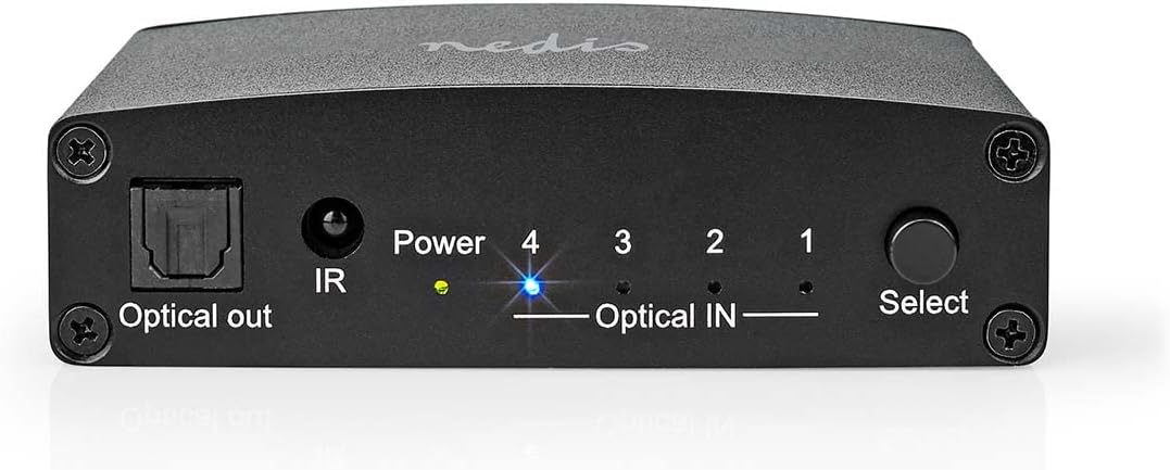 Nedis Digital-Audio-Switch | 4-Wege | Anschlüsse – Eingang: DC Power / 4X TosLink | Anschlüsse – Aus
