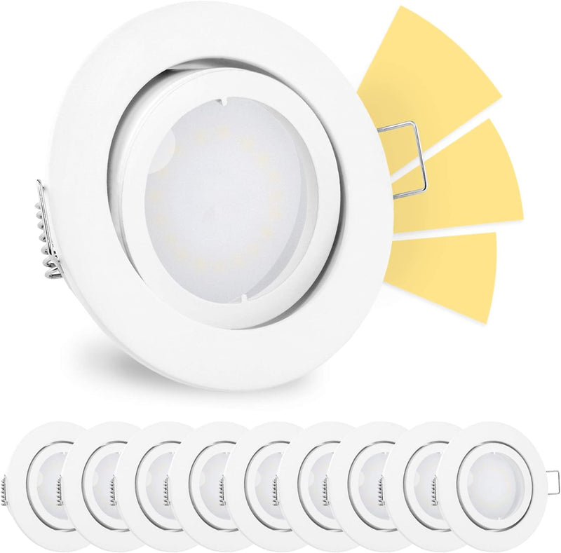 linovum 10 Stück fourSTEP Einbauspots LED schwenkbar dimmbar ohne Dimmer - LED GU10 5W warmweiss - E