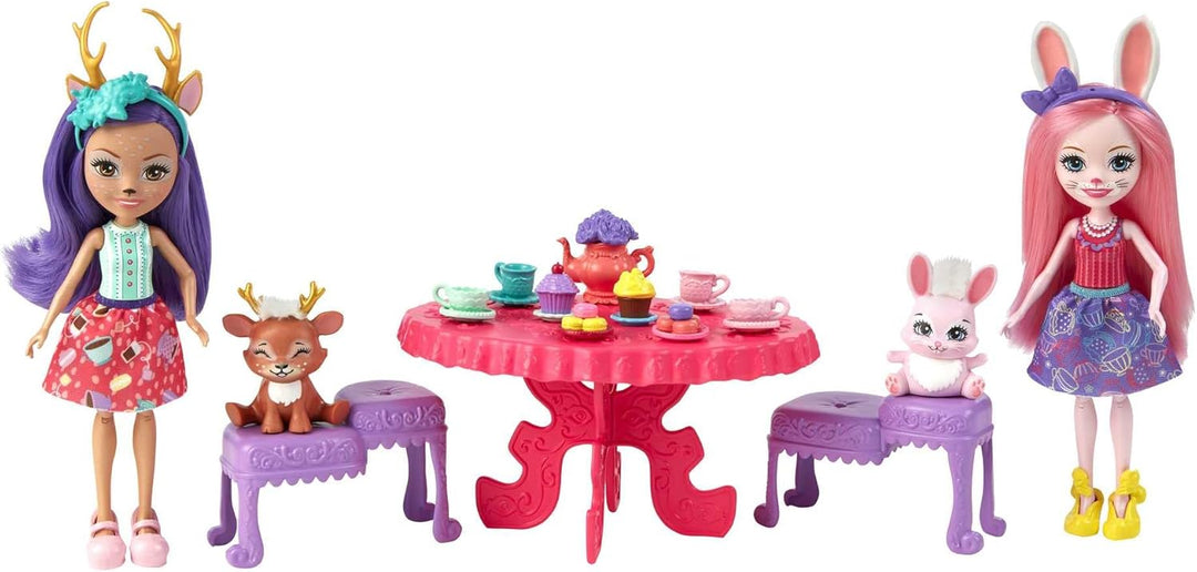 Enchantimals HFF35 - Tee-Party Spielset, über 15 Teile, Spielset mit der Rehpuppe Danessa Deer und d
