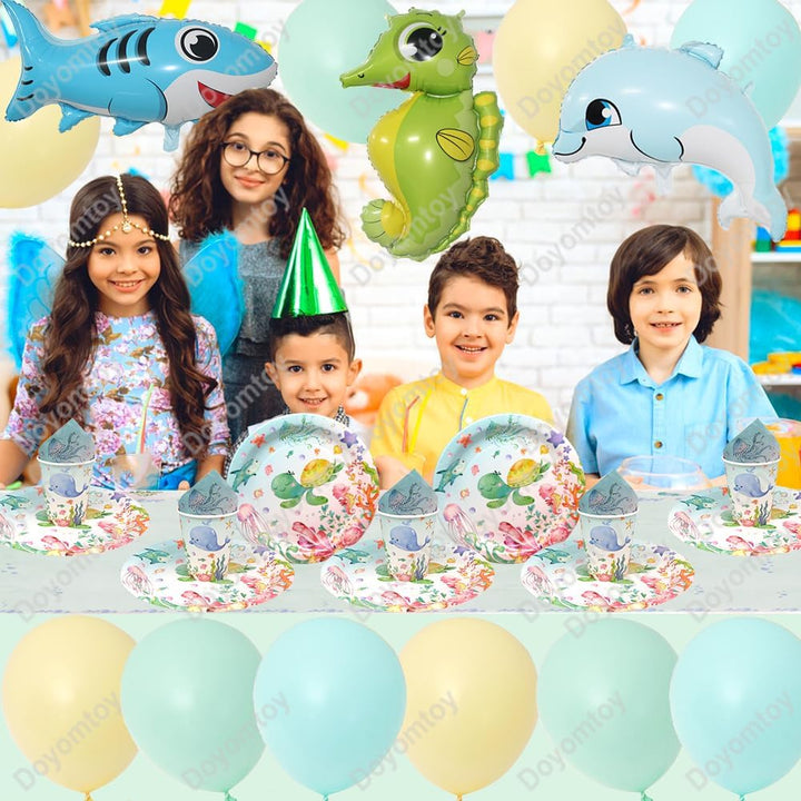 Ozean Geburtstag Deko,Doyomtoy 75 Stück Baby Shower Partygeschirr Ozean Geburtstag Party Set Geburts