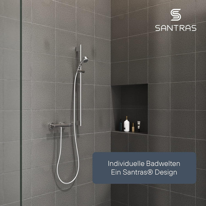 SANTRAS® Brausestange 100 cm Chrom – Duschstange mit verstellbarer Duschhalterung & Brausehalter | D