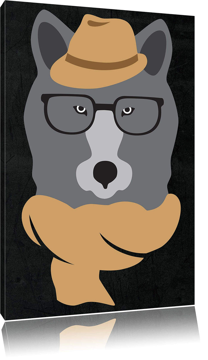 Pixxprint Hipster Wolf als Leinwandbild/Grösse: 100x70 cm/Wandbild/Kunstdruck/fertig bespannt 70x100