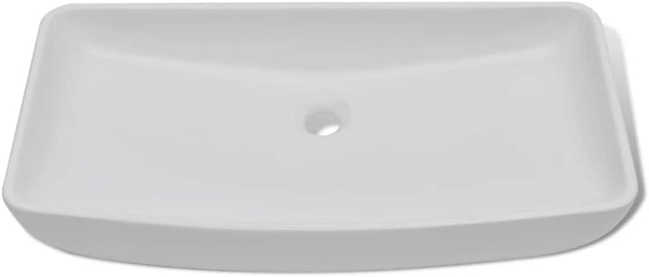 WIFESE Bad-Waschbecken mit Mischbatterie Keramik Rechteckig Weiss 71x38x13,5 CM Aufsatzwaschbecken E