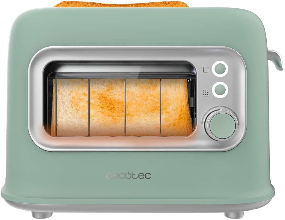 Cecotec Vertikaler Toaster RetroVision Green, 700W Leistung, 2 Extra-breite Schlitze, Einzigartiges