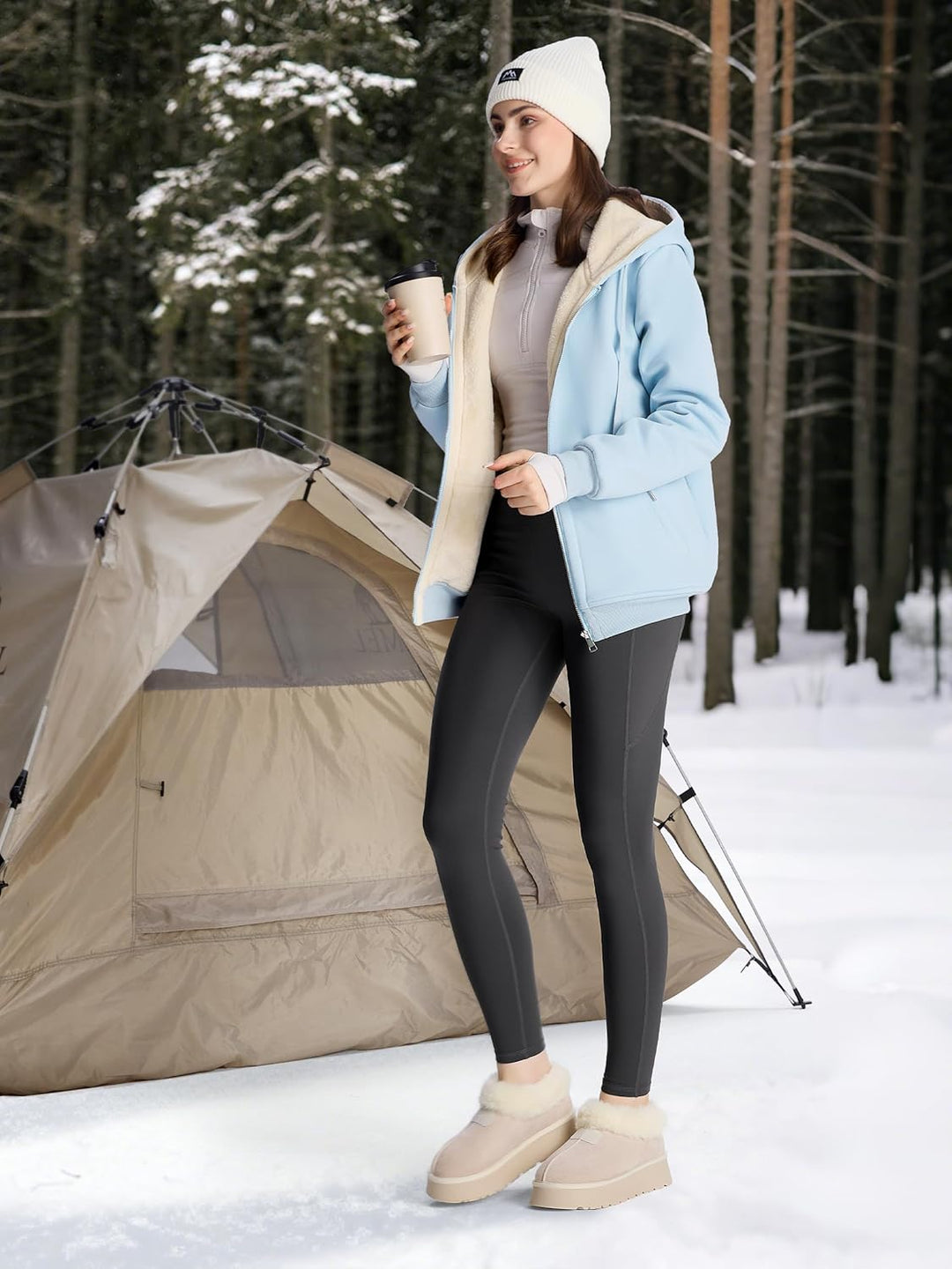 MOVE BEYOND Sweatjacke Damen mit Kapuze Zipper Hoodie Fleecejacke Gefüttert Warme Winterjacke mit Re