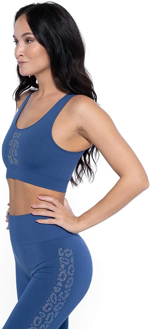 Damen Top Circle Leo Line-Twilight Sport-BH mit breitem Rundhalsausschnitt vorne und geripptem Band