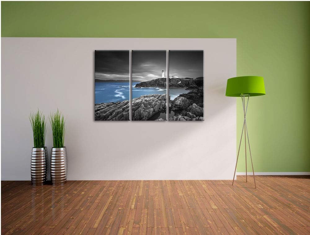 Leuchtturm an traumhaft blauem Meer schwarz/weiss 3-Teiler Leinwandbild 120x80 Bild auf Leinwand, XX