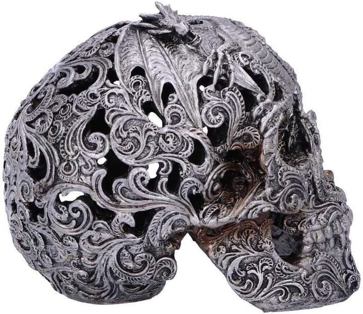 Nemesis Now Dekofigur mit Drachenschädel, silberfarben, Polyresin, Einheitsgrösse