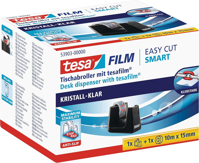 tesa Paketband-Abroller und tesapack Paketbänder im Set - Transparent - 66m x 50mm & Easy Cut SMART