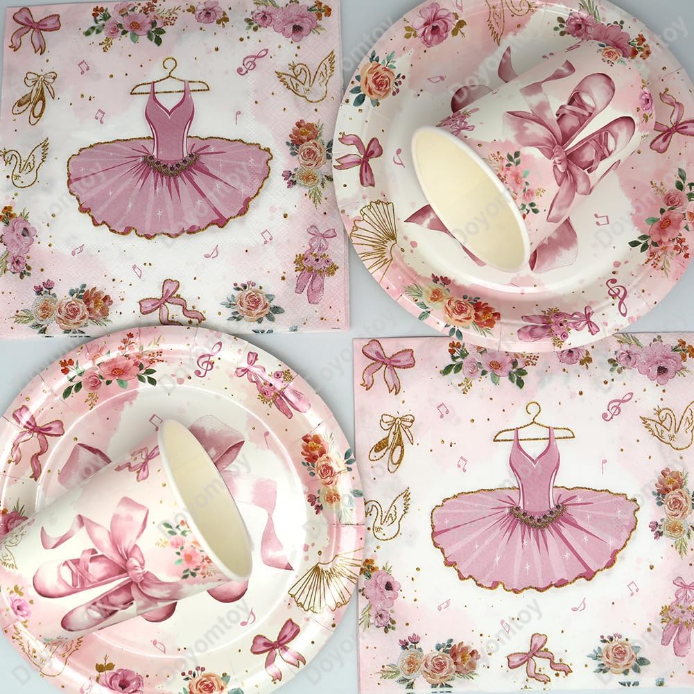 Ballerina Partygeschirr,Doyomtoy Ballerina Geburtstag Deko Baby Geburtstag Mädchen Tassen Servietten