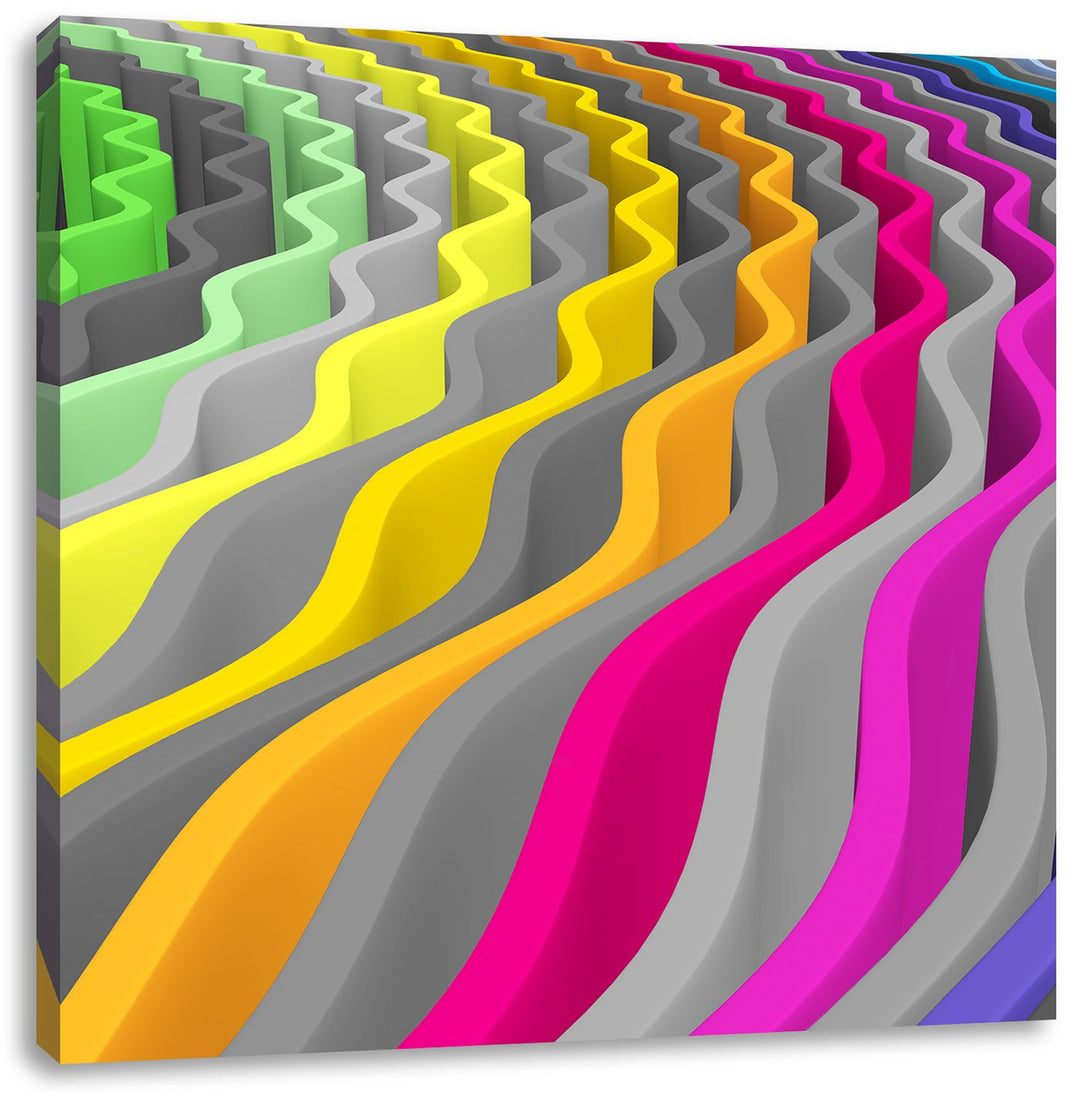 Pixxprint farbenfrohes Wellenmuster als Leinwandbild Quadratisch/Grösse: 70x70 / Wandbild/Kunstdruck