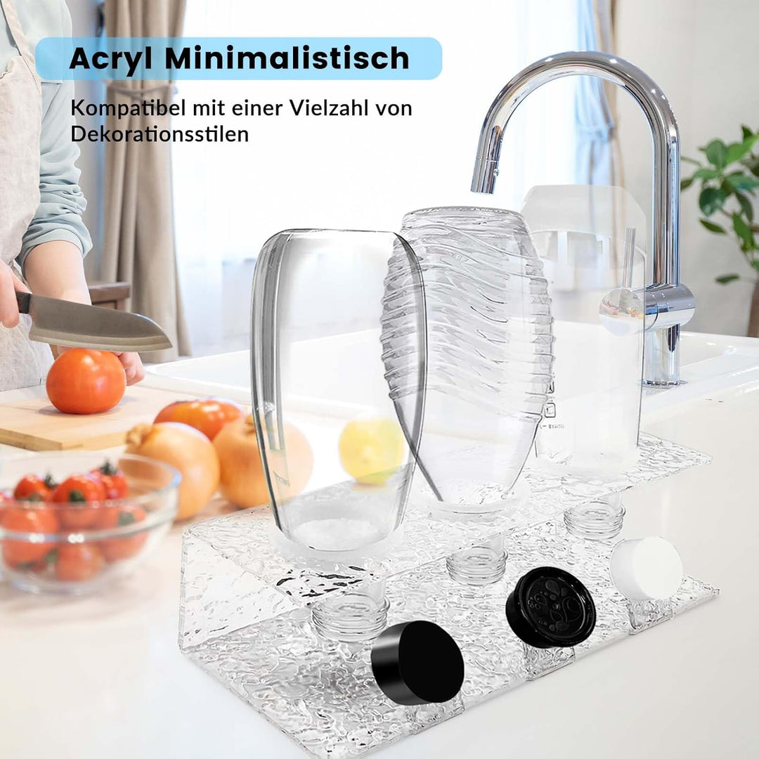 Daily Treasures Acrylic Flaschenhalter für 3 Flaschen,Abtropfständer Abtropfgestell mit Schutzringe,