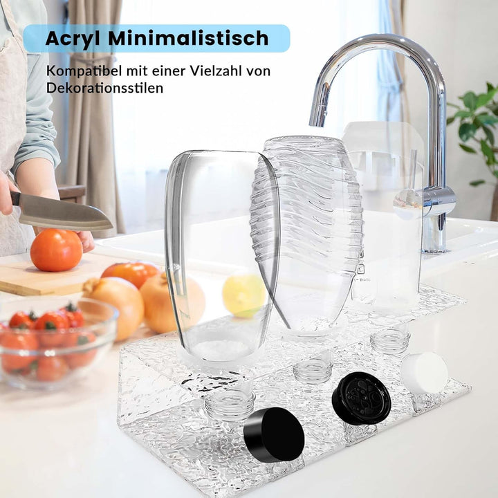 Daily Treasures Acrylic Flaschenhalter für 3 Flaschen,Abtropfständer Abtropfgestell mit Schutzringe,