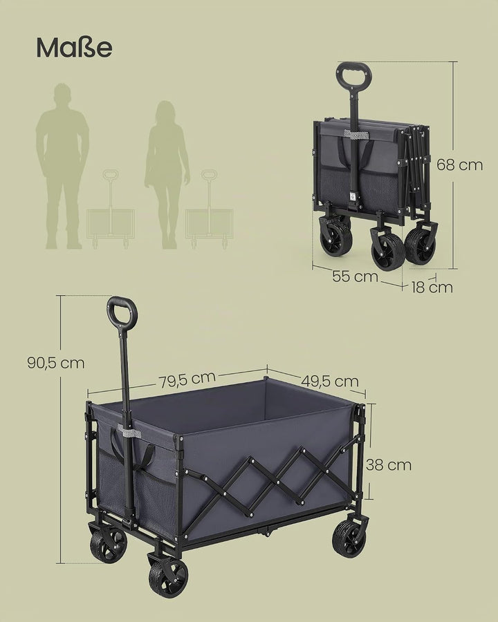 SONGMICS Kleiner Handwagen faltbar, Gartenwagen, kompakt, mit Griff | Mit 4 verstärkten Rollen, davo