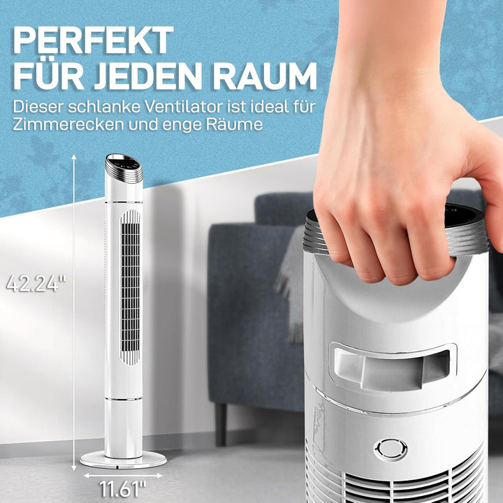 LEADZM Turmventilator mit Fernbedienung,Schwenkbarer Turm 107 cm,Tower Fan 80° Oszillationswinkel,Sä