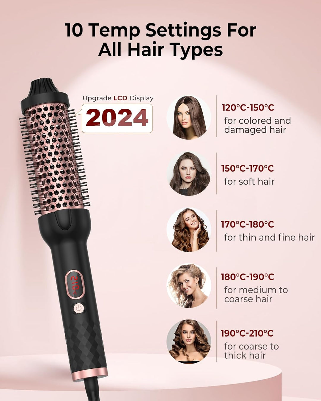 Thermal Brush 38mm, Thermobürste 3 in 1 - Pro Ionische Thermo Rundbürste Lockenbürste 120-210℃, Doub